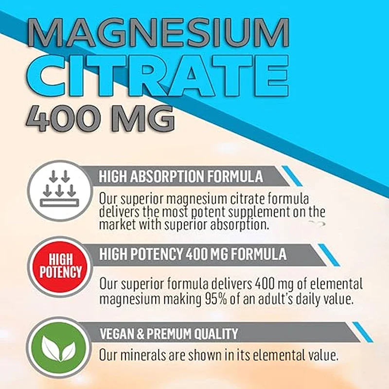 Magnesium Citrate Capsules - for Muscle, Nerve, Bone and Heart Health - Gluten Free, Non-GMO