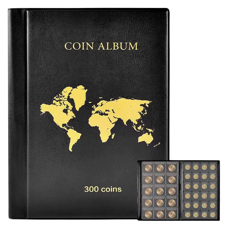 Coin Collection Book Holder Album For Collectors, 300 Pockets Coin Display Storage Case, Collecting Sleeves Organizer Box