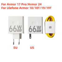Original For Ulefone Armor 18 18T 19T 24 17 PRO Phone 66W PD US EU Plug Charger Power Adapter+11V 6A Dual Type C Cable Data Line