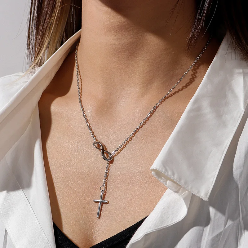 

Minimalist Cross Pendant Necklace For Women Fashion Clavicle Necklace Lucky 8 Long Chain Fashion Jewelry Statement Girl Gift