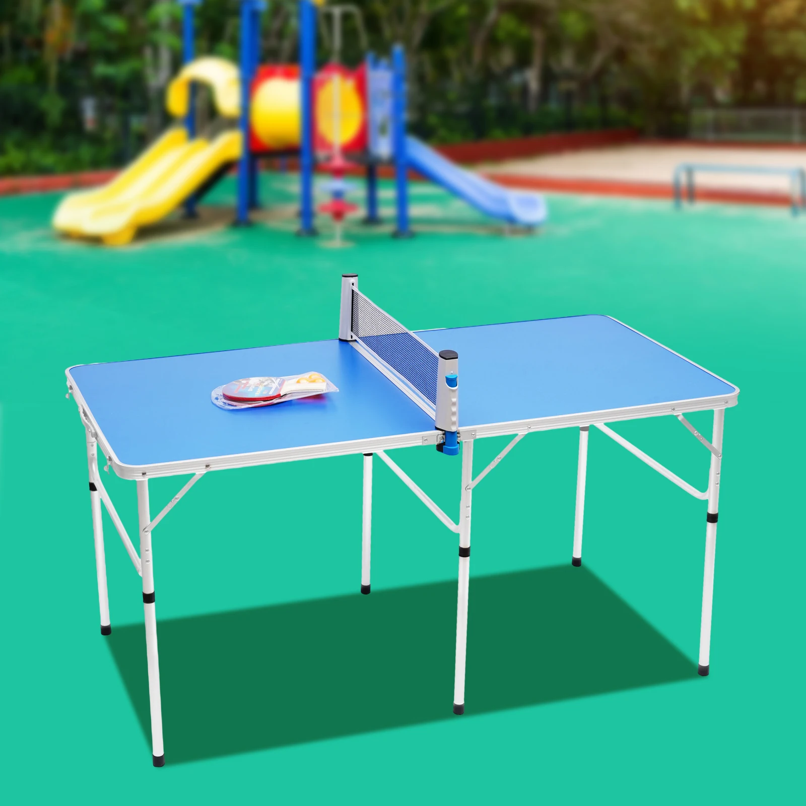 Ping-Pong Table with Table Tennis Net 2 Rackets 3 Balls 6 Brackets for Playing Table Tennis Indoors Outdoors Sports Accessories