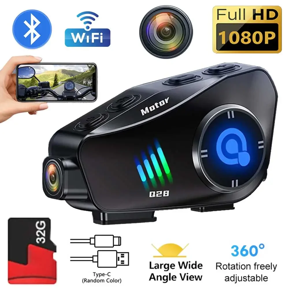 

Q28 Мотоциклетный шлем Bluetooth-гарнитура 1080P HD Беспроводная камера Супер широкоугольный объектив IP66 Водонепроницаемый Wi-Fi видеорегистратор