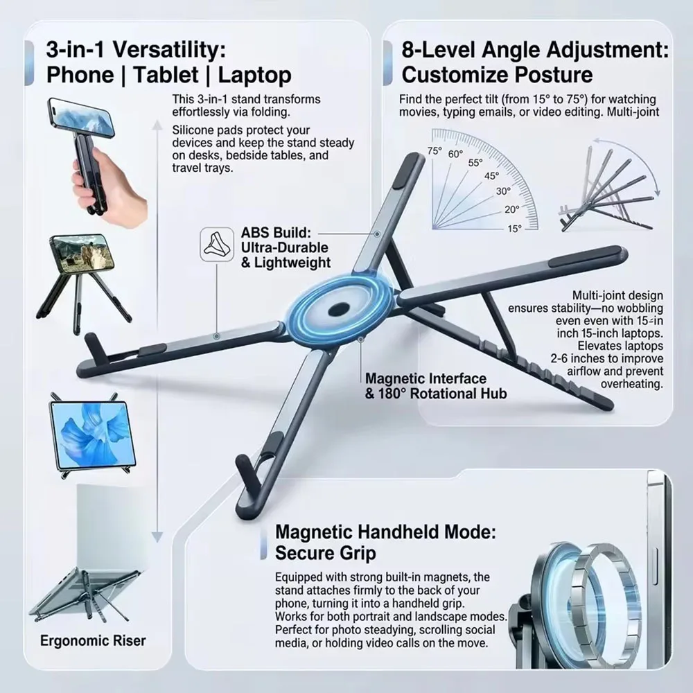 Tragbarer Magnetischer Handyhalter & Selfie-Stick 3-in-1 Faltbares Stativ …