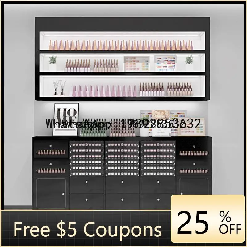 Simple Modern Black Nail Display Cabinet Nail Polish Storage Wall-Mounted Rack Other Wood