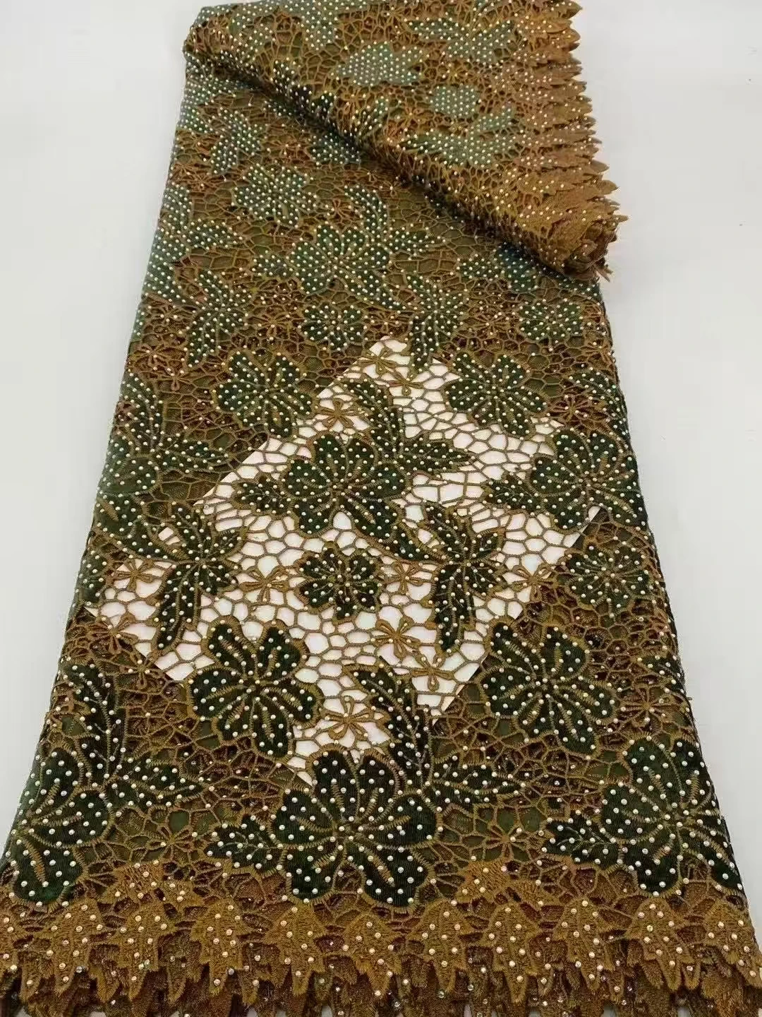 African Guipure Cord Lace Fabric with Nigerian Stones Water Soluble High Quality for Sewing Women's Dresses Sewing