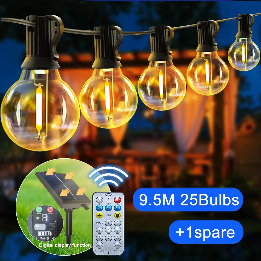 Solar G40 buitenlichtslingers met afstandsbedieningen LED onbreekbare bollamp IP65 waterdicht terraslicht voor tuindecoratie - afbeelding 1