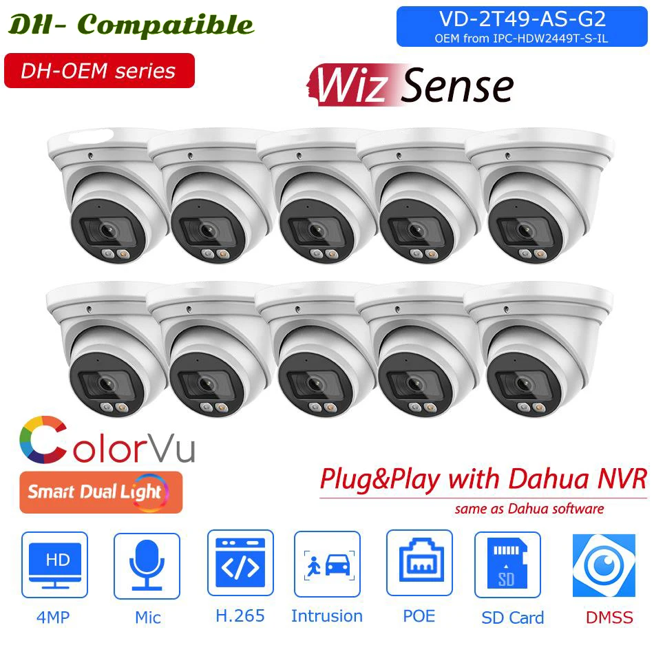 10PCS OEM Dahua 4MP Smart Dual Light IP Camera Built-in Mic Security CCTV Surveillance Network Camera replace IPC-HDW2449T-S-IL