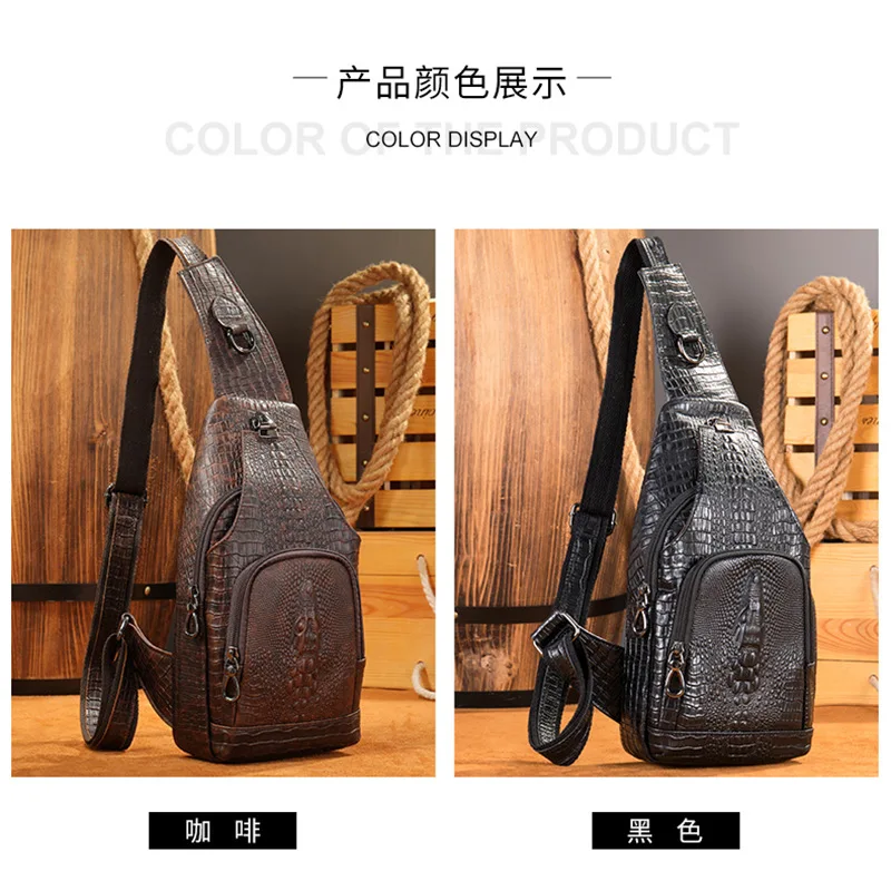 Crocodile Genuine Leather Men\'s Sling Bag Crossbody Backpack Mens Shoulder Chest Pack Daypack Cross Body Messenger Bags for Man