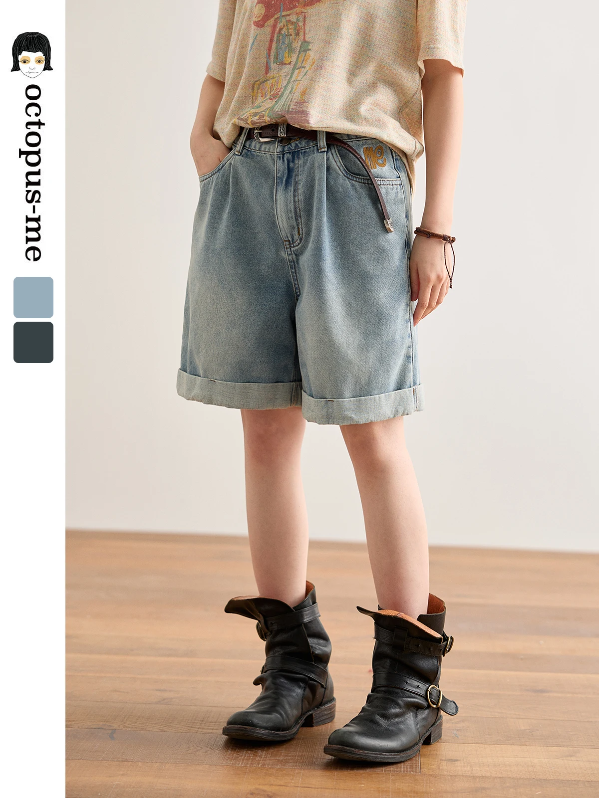 

Прямые джинсовые брюки Octopusme в стиле ретро с вышивкой, женские летние повседневные брюки средней длины с пятью точками