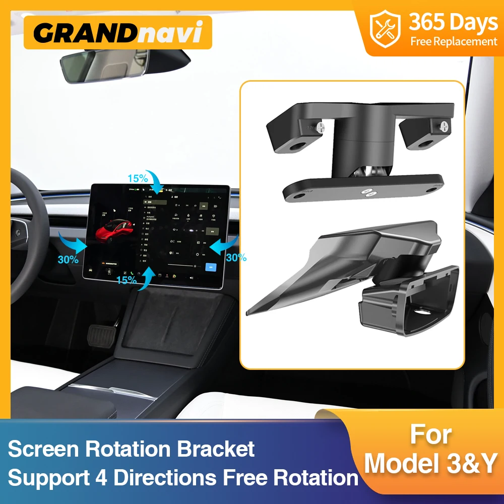 Screen Rotation Bracket For Tesla 2017-2023 Model 3 2019-2024 Model Y For 2024 Model 3 Highland LHD RHD Swivel Mount GPS Navigat