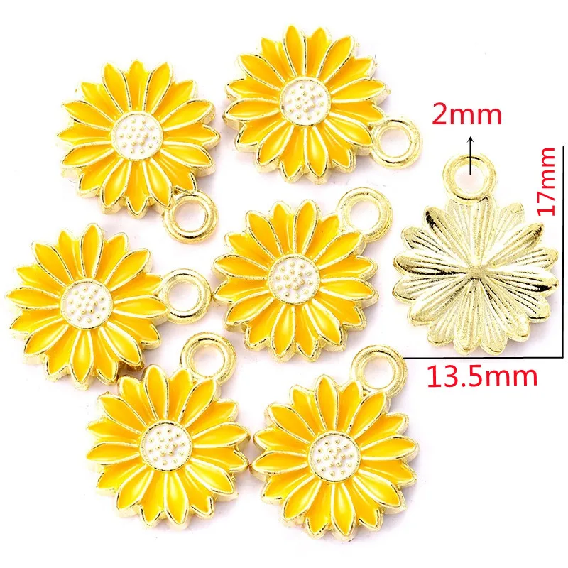 10Pcs 7Colors  Metal Drop Oil Colorblock Daisies Charm Flower Plant Pendant For DIY Fashion Bracelet Necklace Jewelry Making