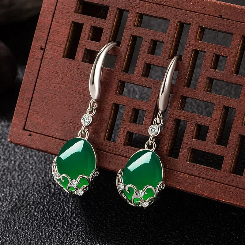 Natural Jade Agate Flower Earrings Carved Gemstone Real Jewelry Charm Talismans Stone Amulet Gifts for Women Lucky