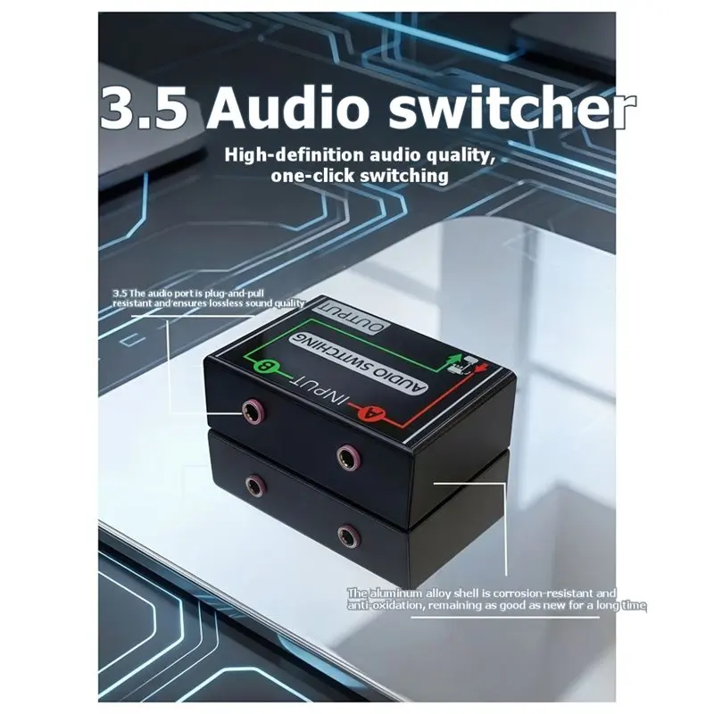 B27B Audio Signal Converter 3.5Mm 2-Input 1-Output Switcher Auxiliary Headphone Support Bidirectional Switching Aux