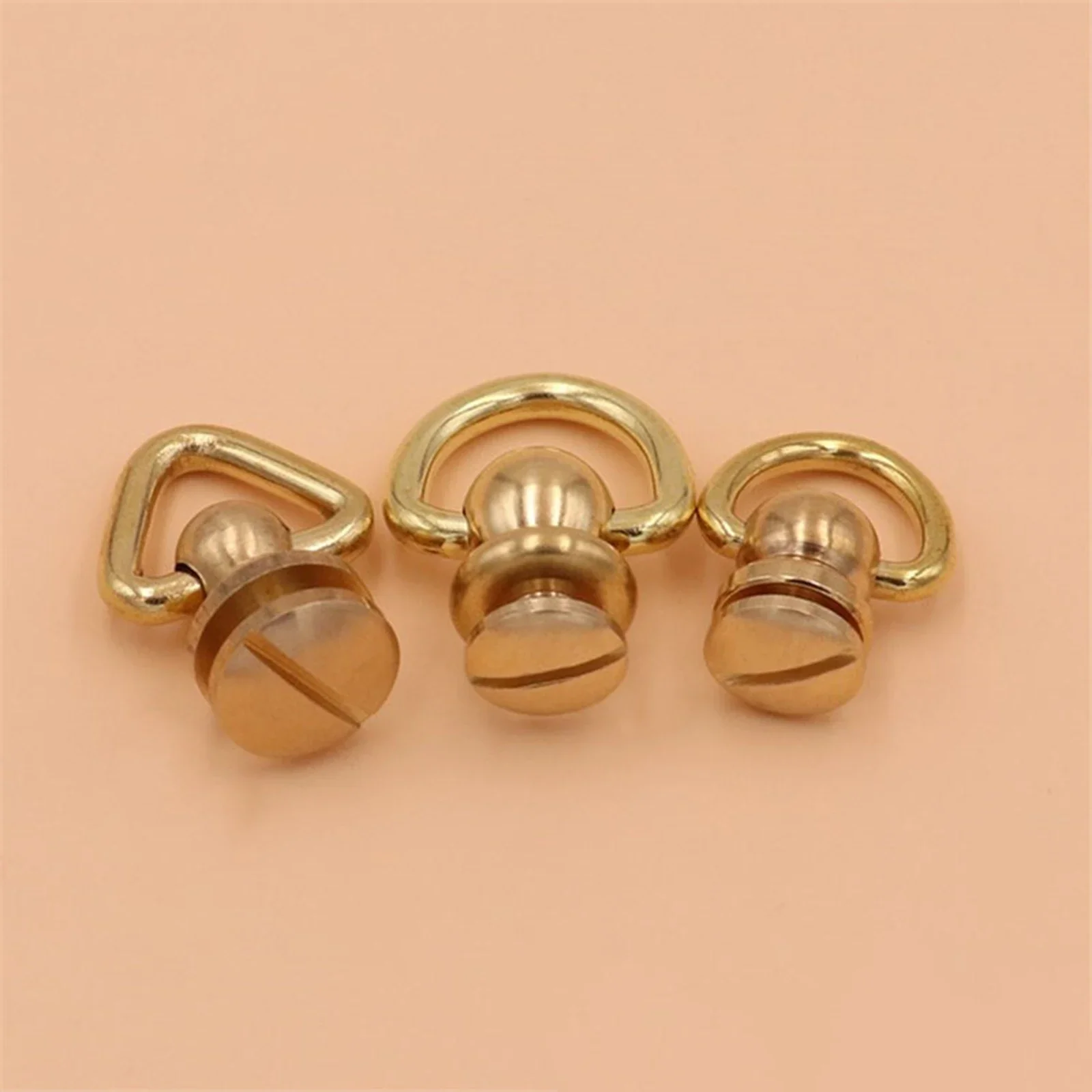 1pc D-Ring Triangle-ring Design Brass Ball Stud Rivets W/screws 360 Degree Rotate Head Spikes Buttons Leather Handbag Decoration