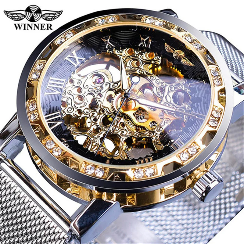 Winner 01A Hollowed Wristwatch Watch Men Hand Wind Transparent Skeleton Mechanical Watch many colors Mesh Male