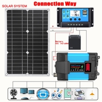 12V to110/220V Solar Power System Kit 300W Inverter + 18W/18V Solar Panel + 30A 12V/24V Solar Controller Car Power Inverter Sola