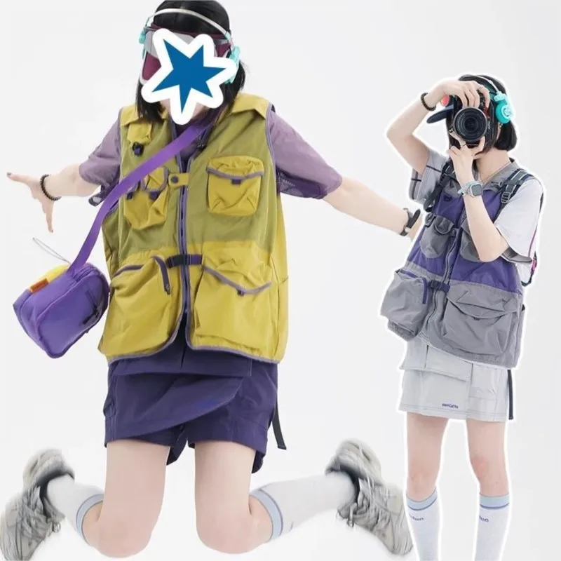 Outdoor sports workwear, color-blocking vests for men and women, loose and casual multi-pocket vests, versatile waistcoats