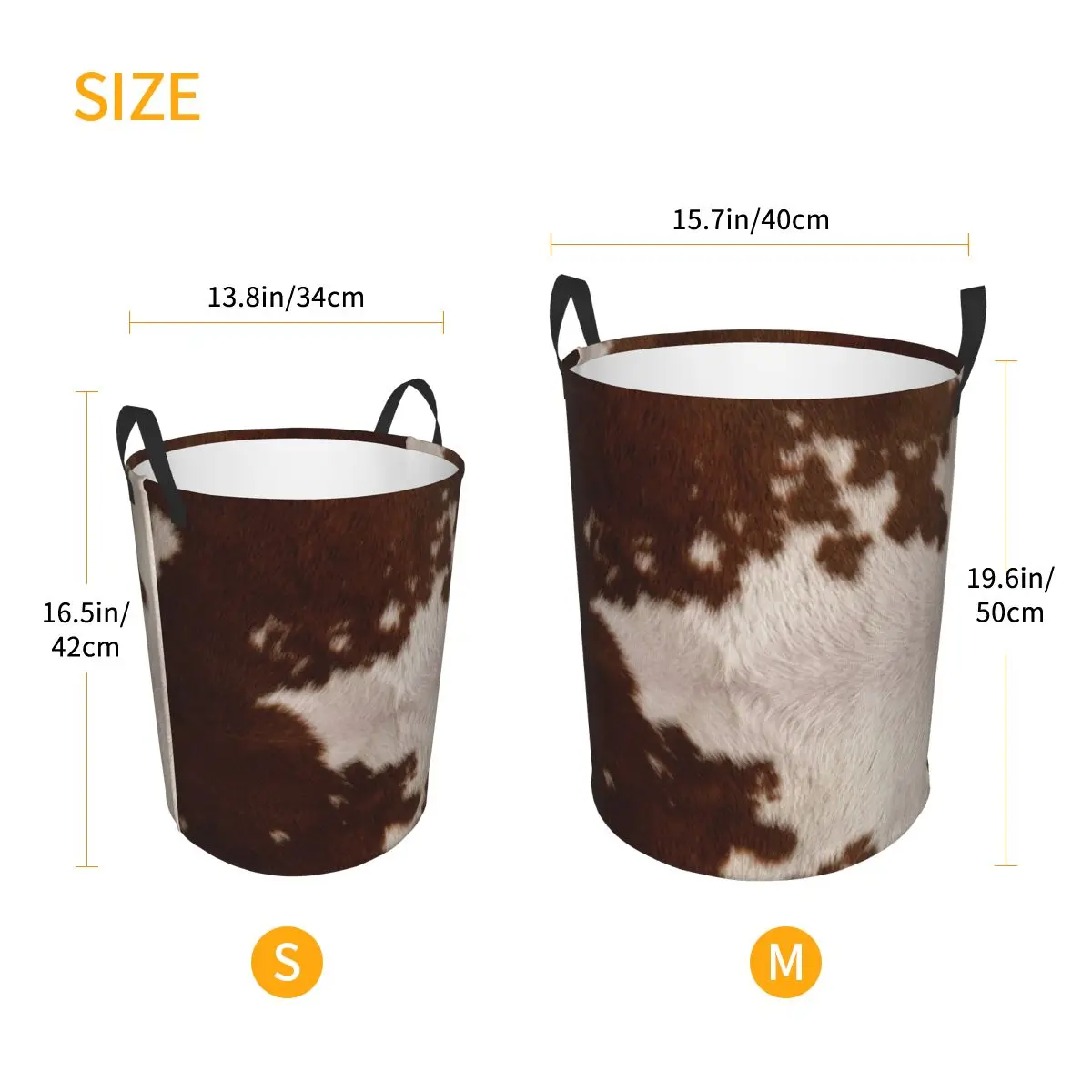 Custom Brown Cowhide Leather Laundry Basket Animal Skin Fur Leather Texture Clothing Hamper Toys Organizer Storage Bins
