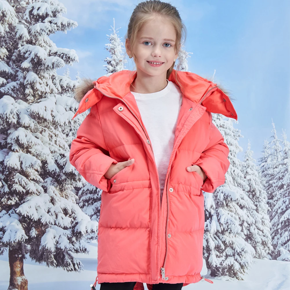 4-12T Kids Girls Down Coat Winter Warm 60% White Down Jackets For Girls Thicken Padded Coat Fur Hooded Waterproof Outerwear