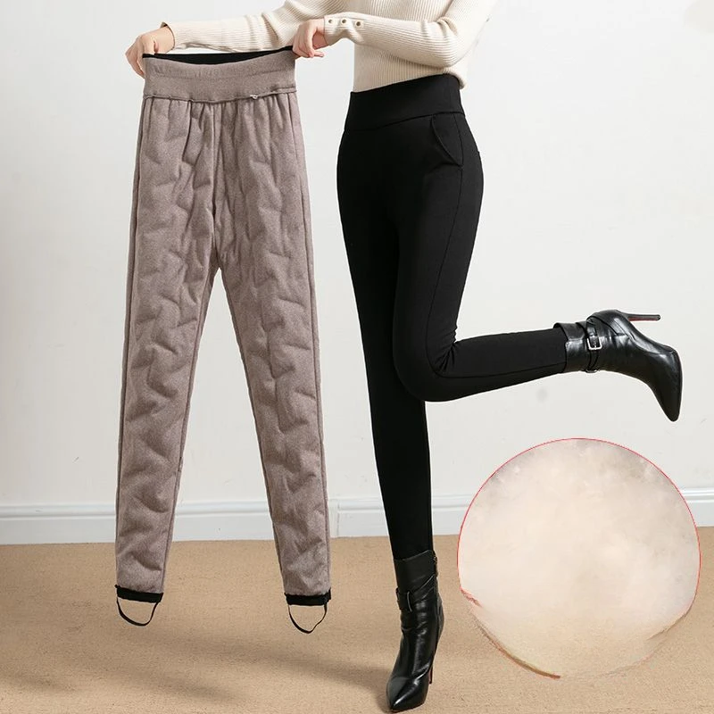 

White Duck Down Cotton Pants 2024 Autumn and Winter New Women's Outwear Solid Color High Waist Straight Leg B902