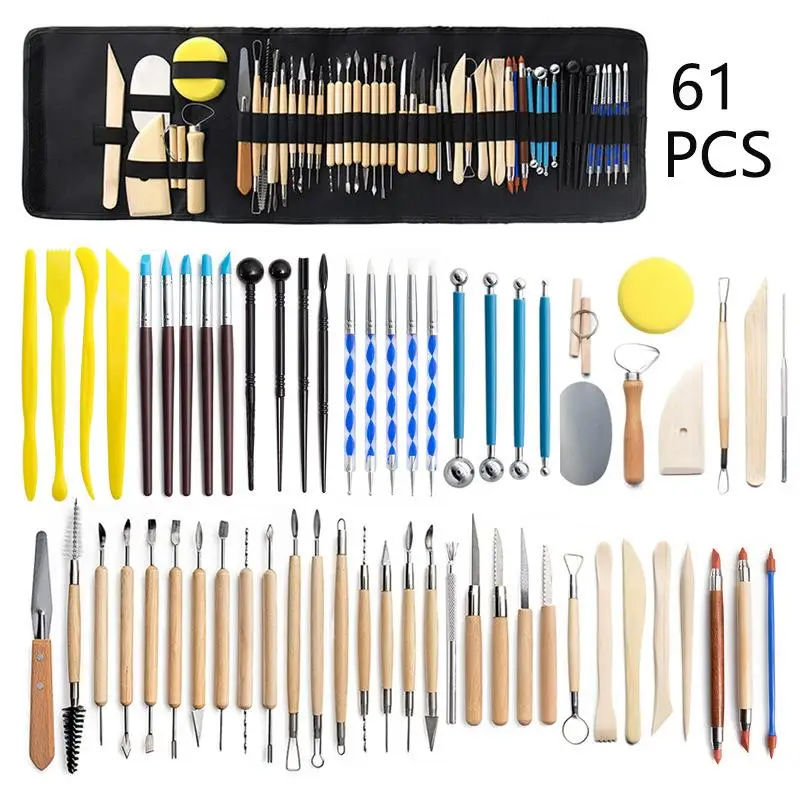 4-61pcs Pottery Clay Tools Sculpting Sculpt Smoothing Wax Carving Ceramic Polymer Shapers Modeling Carved Ceramic DIY Tool