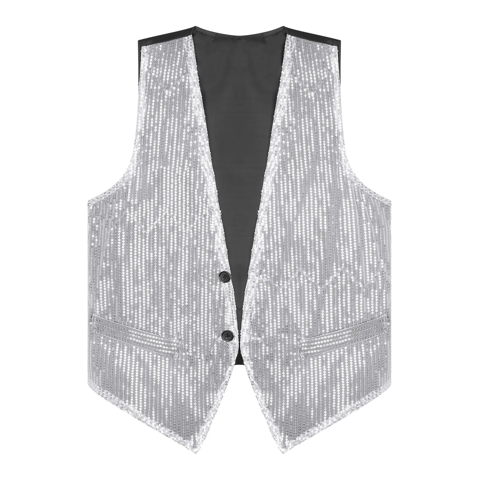 Mens Womens Jazz Dance Tank Tops Glittery Sequin Waistcoat Sleeveless Vest Party Music Formal Club Stage Performance Costume