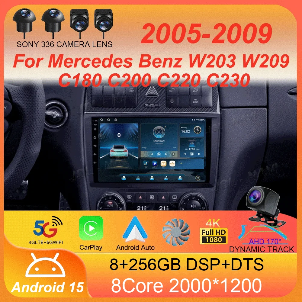 

Android 15 For Mercedes Benz W203 W209 C180 C200 C220 C230 2005 - 2009 Car Radio Stereo Multimedia Navigation GPS Carplay AUTO