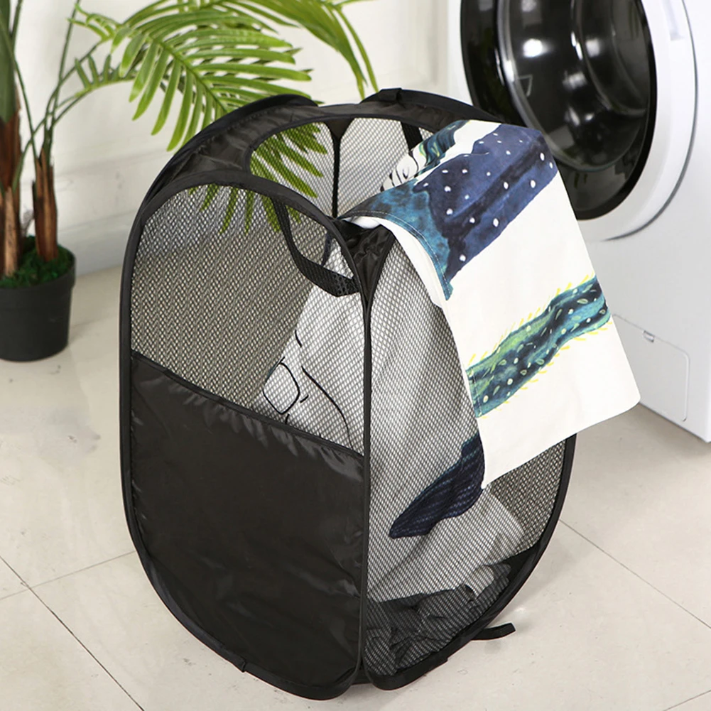 Folding Storage Laundry Basket Organizer Dirty Clothes For Bathroom Household Mesh Storage Bag with Handle Hanging Basket Bucket