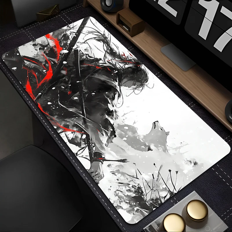 

Mouse Pad PC Accessories Keyboard Pad Office Desk Mat Anime Mousepad Natural Rubber Anti Slip Gaming Moon Samurai Extended Pad