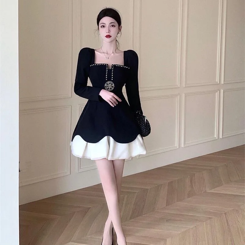 French Vintage Light Luxury Hepburn-style Mini Lolita Dress Women High-end Sense Autumn New Sweet Spicy Black Dresses Female