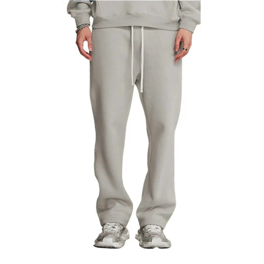 กางเกงวอร์มสีเทาอ่อนสำหรับผู้ชาย เอวยางยืดแบบมีเชือกผูก ทรงหลวม สไตล์ลำลอง สตรีทแวร์ กางเกงกีฬา