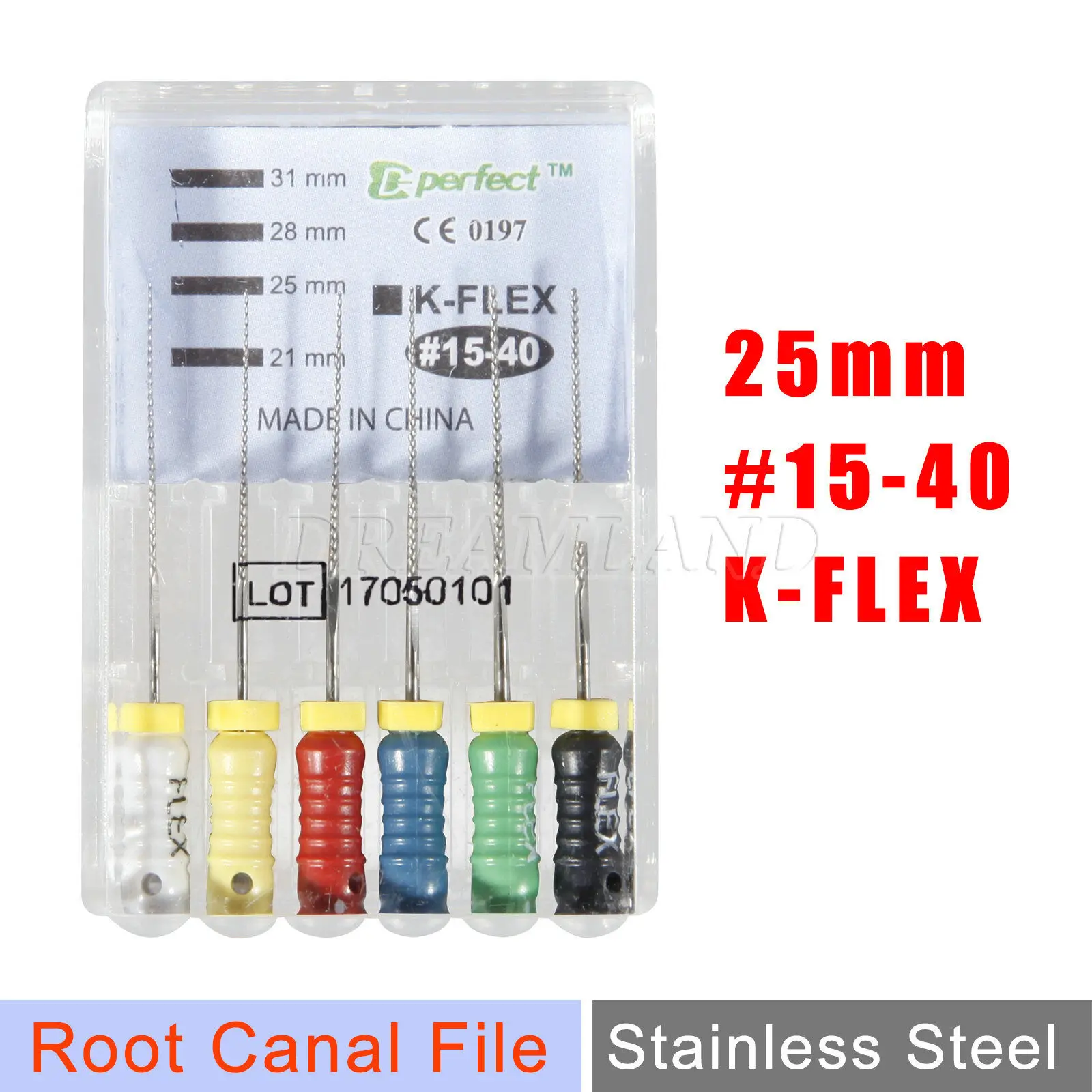 6Pcs/1Box Mixed Endodontic Stainless K-FLEX Files 25mm assorted for Hand Use #15-40