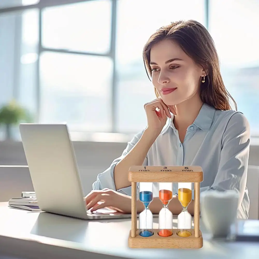 Sand Timer Set Chinese-Style Wooden Hourglass Timer for Home Office Decor Minimalist Desktop Decoration Focus Training