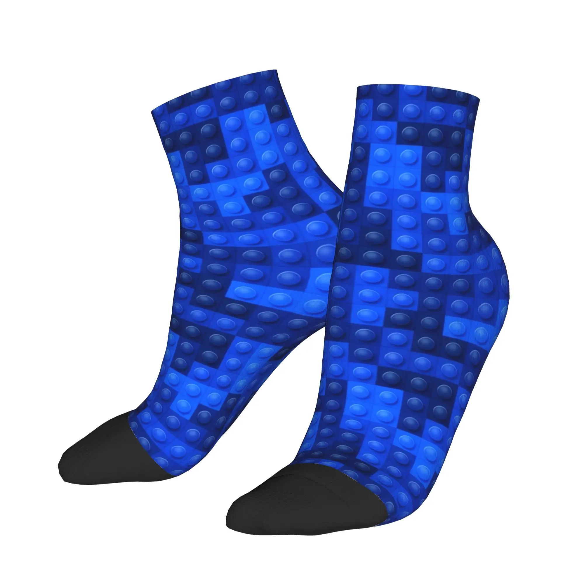 Blue Gradient Building Blocks Pattern Socks Spring  Ankle Socks Fashion Adults Men Soft Socks Design Outdoor Anti Sweat Socks
