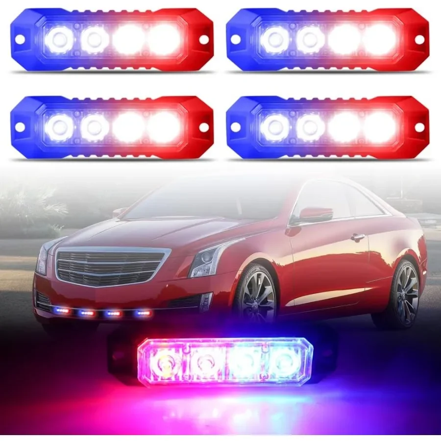 

4LED красные, синие стробоскопы для поверхностного монтажа для полицейских грузовиков, автомобилей, светодиодные мини-решетки, аварийное мигающее предупреждение P