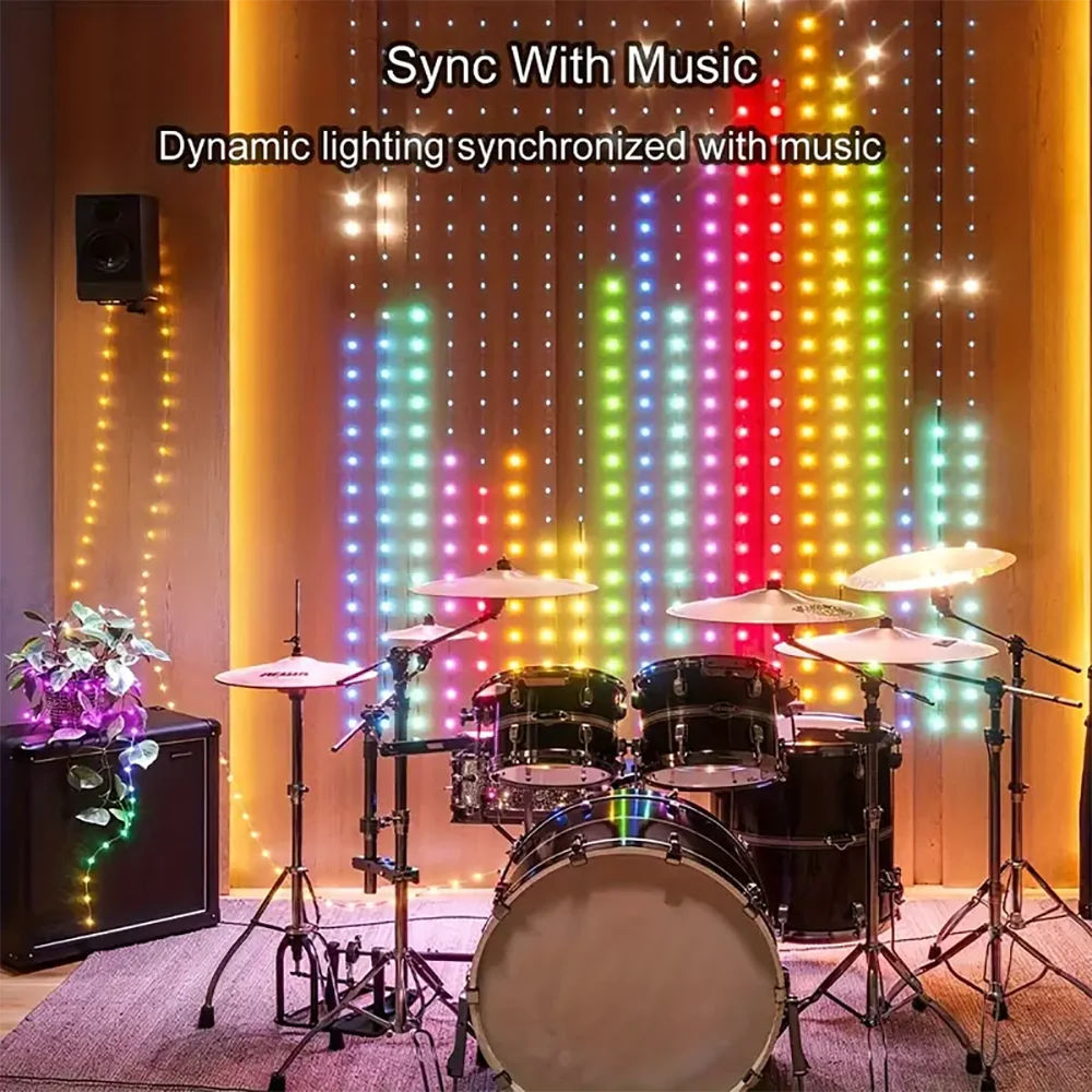 540Leds Smart Curtain Lights Programmable Music-Sync Curtain String Lights For Bedroom Backdrop Christmas Halloween Party Decor