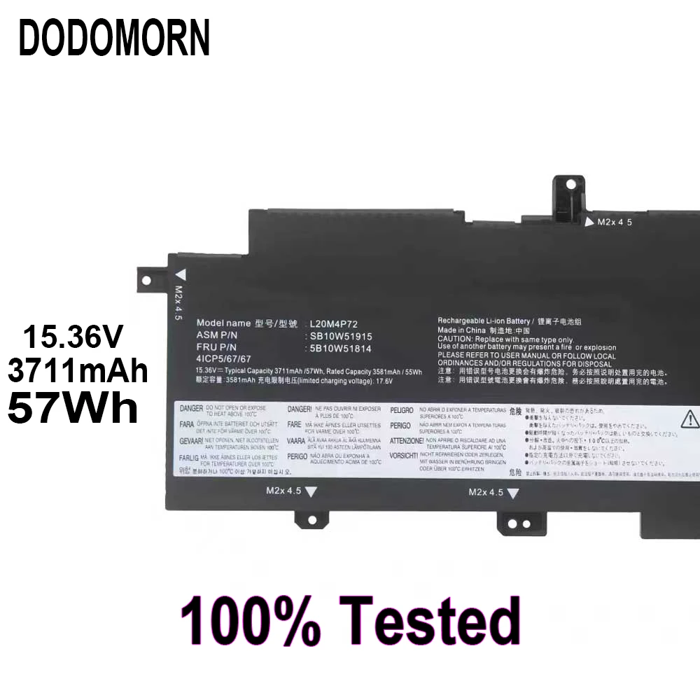 DODOMORN-Bateria para Lenovo Thinkpad, Bateria para T14s Gen 2, Série L20C4P72, L20L4P72, L20D4P72, 4ICP5/67/67, SB10W51913, Novo, Em estoque