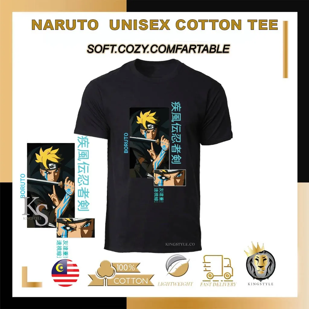 تي شيرت Promosi Mau NARUTO 76 Boruto قميص قطني للجنسين للرجال برقبة دائرية وأكمام قصيرة Baju Lelaki Wanita مخزون جاهز موضة رياضية