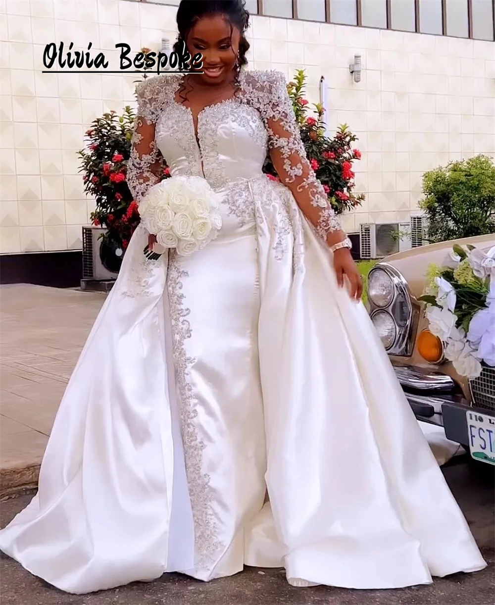 

Luxurious Mermaid Wedding Dress 2025 Beads Applique Crystal Aso Ebi Long Sleeves Bridal Gowns vestidos novias boda Customized