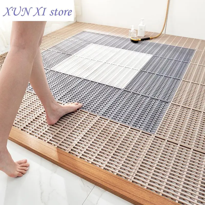 

New 30x30cm Pvc Toilet Splicing Floor Mat Mat Home Bathroom Shower Room Hollow Hydrophobic Non-Slip Mat Bathroom Rugs Mat Set