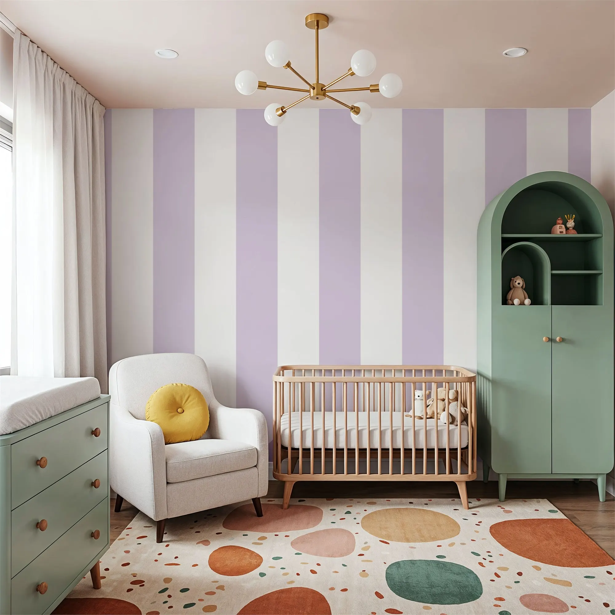 Custom Scalloped Circus Stripes Lavender Wallpaper for Walls Made to Measure Large Wall Mural