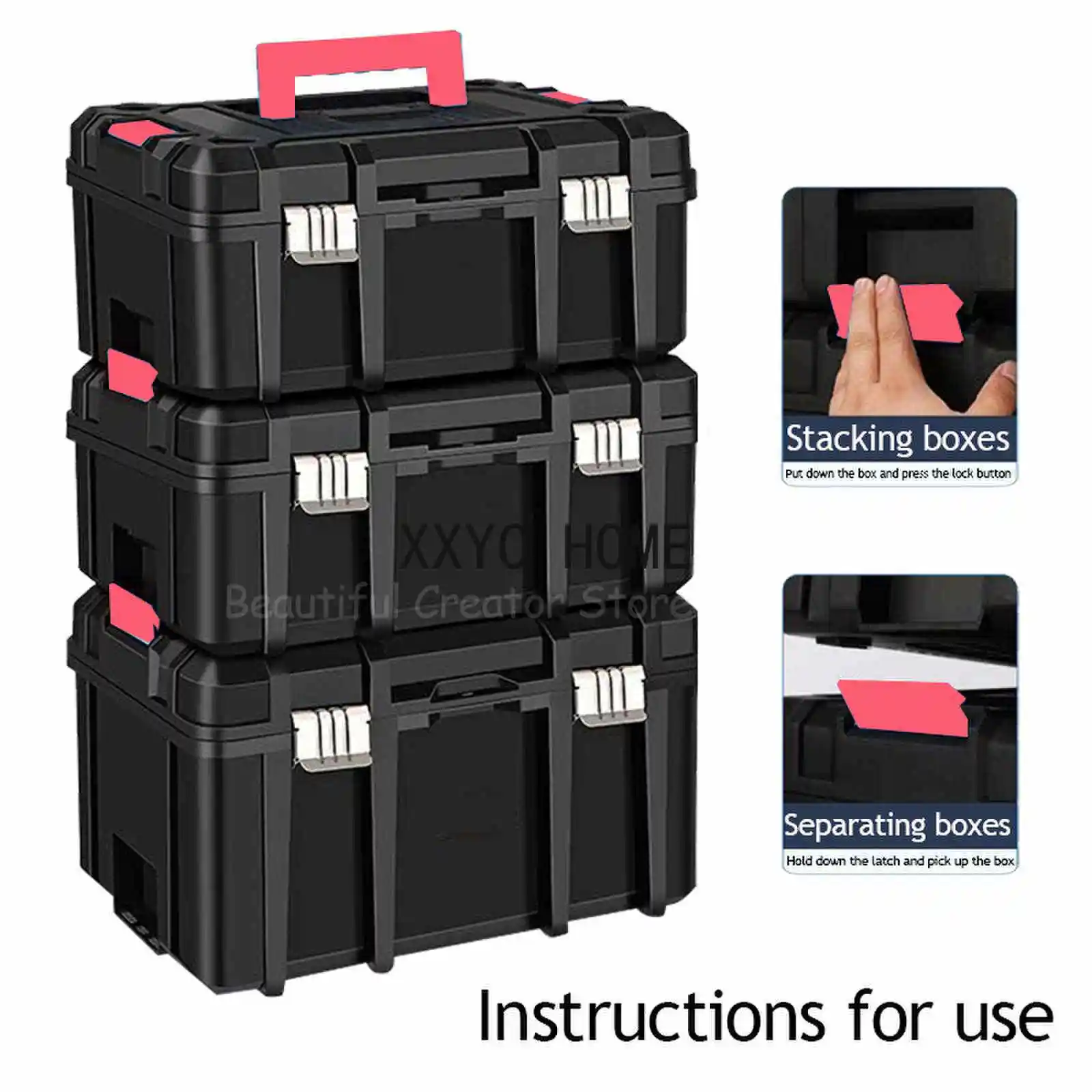 Large Capacity Stackable Tool Box Suitcase Portable Handheld Electrician Carpenter Electric Drill Storage Box Tool Case