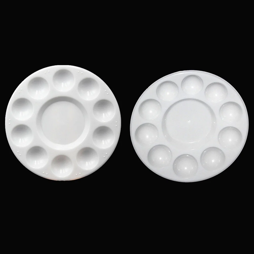 

6pcs Paint Tray Plastic Palette Round For Art Painting Diy Craft With 10 Wells 1 Central Reservoir Portable Stackable White