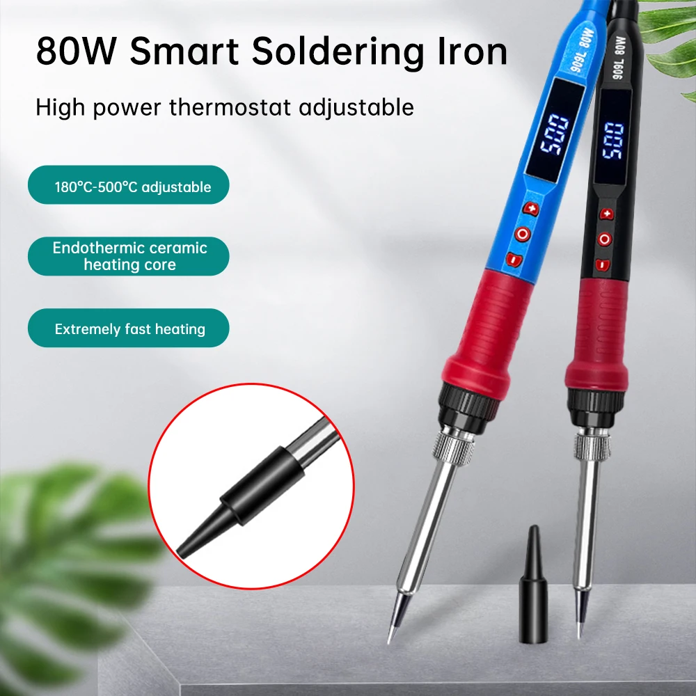 

LED Digital Display Electric Soldering Iron 80W LED Digital Thermostatic Adjustabl Iron Suitable for Electrical Repair