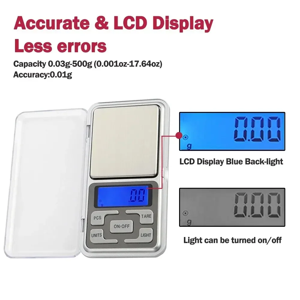 Pocket Mini Scale for Kitchen 0.01g/500g Mini Electronic Scales High Precision Digital Scale for Jewelry Suitcases Travel Scale