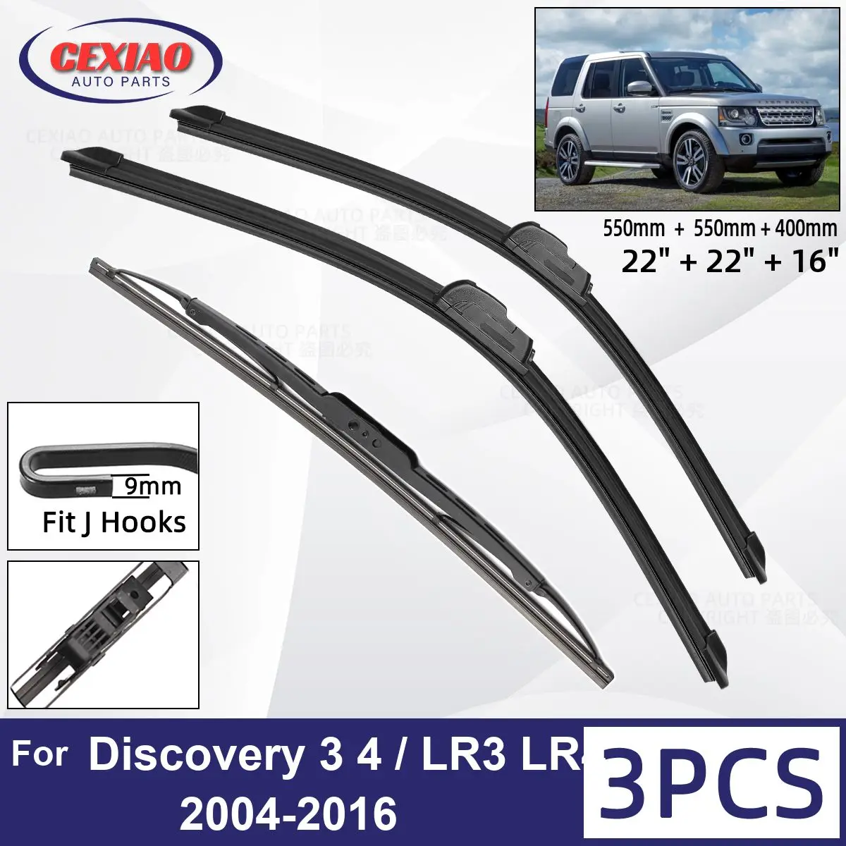 

For LAND ROVER Discovery 3 4 / LR3 LR4 2004-2016 Car Front Rear Wiper Blades Windscreen Wipers Auto Windshield 22"+22"+16 2015