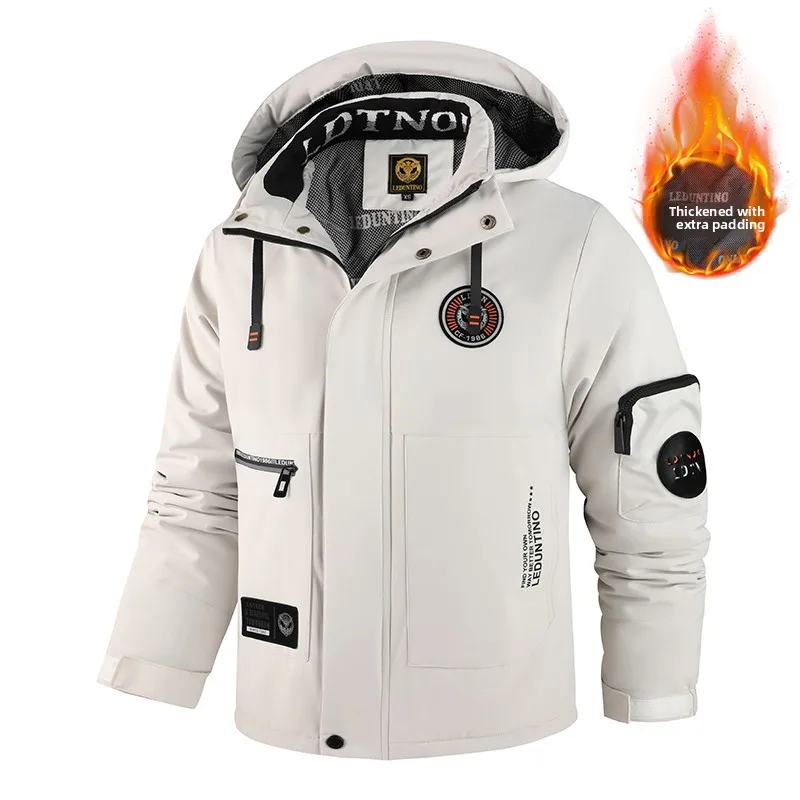 

Men's Thiened Warm Cotton Jaet Hooded Casual Faionable All-Match Long Sve Loose Fit Urban Sle Cleanfit Pure Color