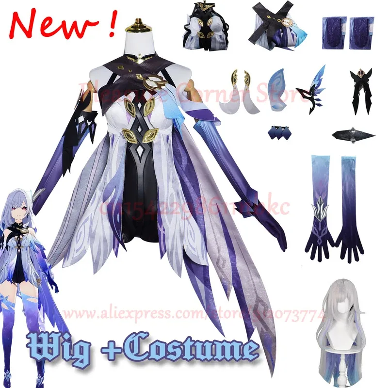

NEW XS-3XL Genshin impact Skirk Cosplay Costume Outfit Dress Uniform Skirk Cosplay Full Set Wig Shoes Costume Props