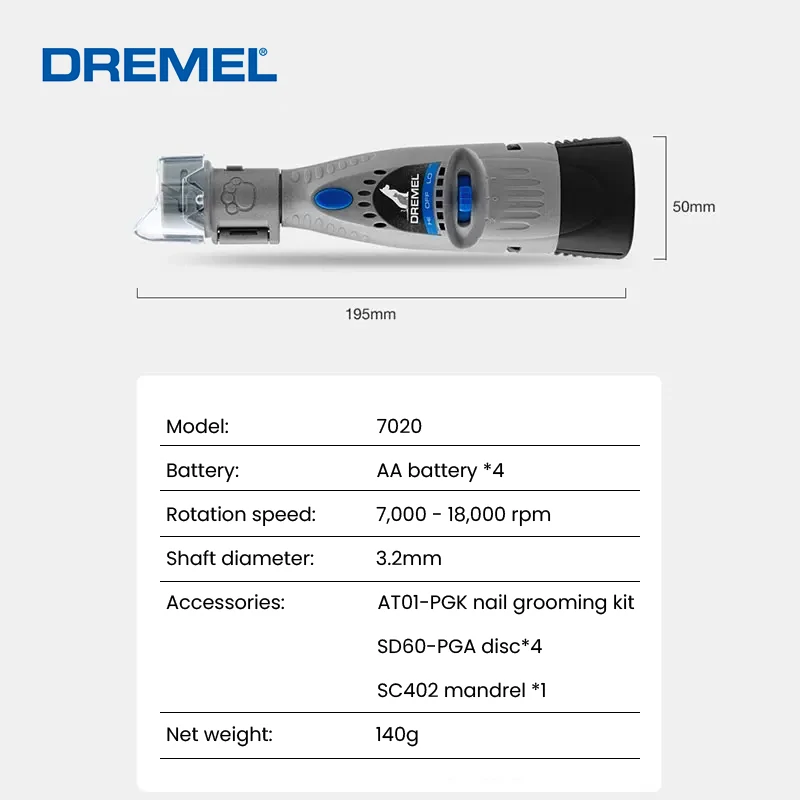 Dremel 7020 Cordless Electric Dog Nail Clippers Pet Nail Grinder and Trimmer Grooming Tool Kit 2 Gears Speed 3 Gears Depth