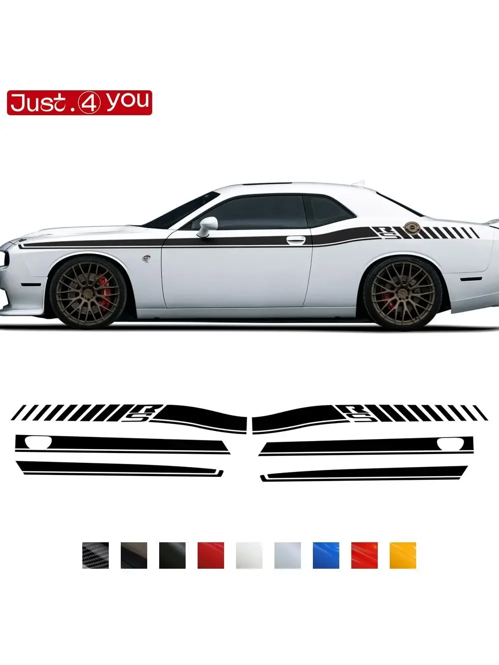 Naklejki winylowe na karoserię z bocznymi paskami w talii dla Dodge Challenger 2008-2023 RS — 2